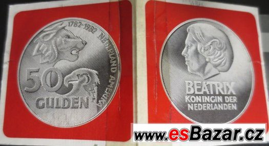 stříbrná mince 50Gulden ND Queen Beatrix 1782-1982