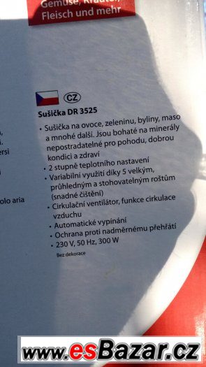 sušička ovoce dr3525 300w nepoužívaná zelenina houby