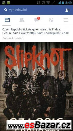 SLIPKNOT Praha 27.1.16  -  2 VSTUPENKY U PODIA