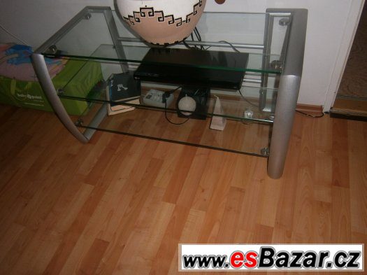 televizní stolek, masivní sklo a kov
