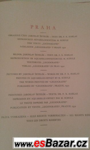 Prodám starožitnou knihu Praha - Jaroslav Šetelík 1932