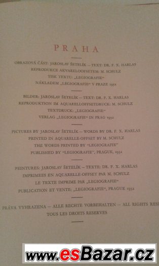 Prodám starožitnou knihu Praha - Jaroslav Šetelík 1932 Prodám starožitnou knihu Praha - Jaroslav Šetelík 1932