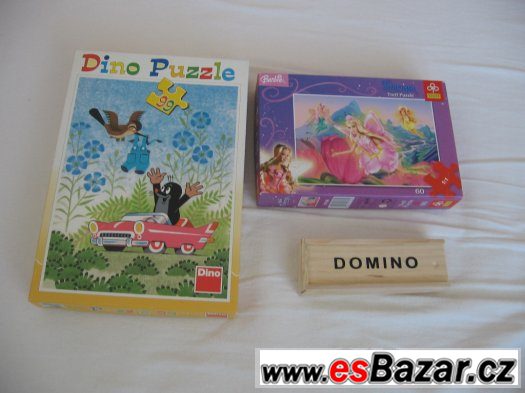 2 x puzzle a dřevěné domino