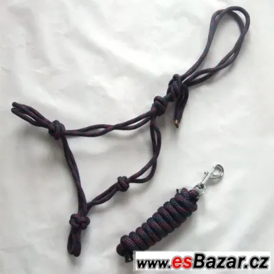 Provazová ohlávka + vodítko vel.PONY modročervené