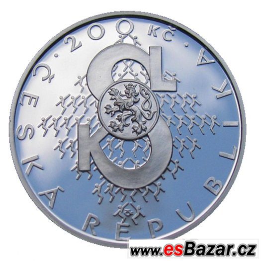 200kč stříbrná mince 150. výročí založení Sokola PROOF