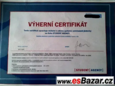 Poukaz na zpáteční jízdenku Student Agency