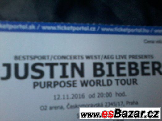 JUSTIN BIEBER 12.11.2016 - prodám vstupenky na stání.