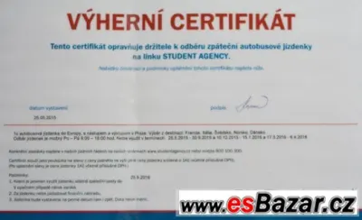 Certifikát pro 1x zpáteční autobusovou jízdenku SA