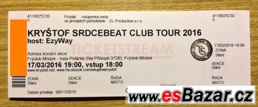 4 vstupenky Kryštof Srdcebeat Club Tour 2016 ve Frýdku-Místk
