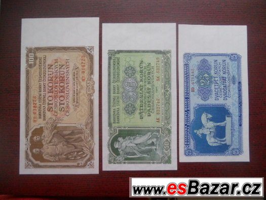 Sestava tří bankovek Československa - 1953 - UNC
