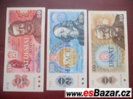 Sestava tří bankovek Československa - UNC