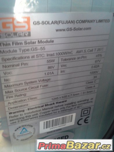 NOVÉ Solární - fotovoltaické panely 55 W - 695 kč/ks