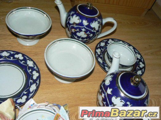 starožitný velký porcelánový modrý servis kobalt Uzbekistán starožitný velký porcelánový modrý servis kobalt Uzbekistán