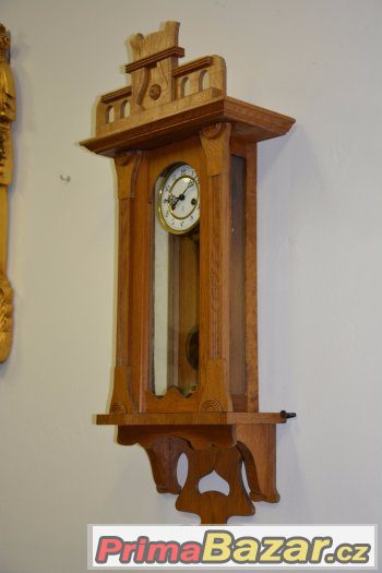 Starožitné řezbované hodiny Gustav Becker r1915-dub-TOP stav