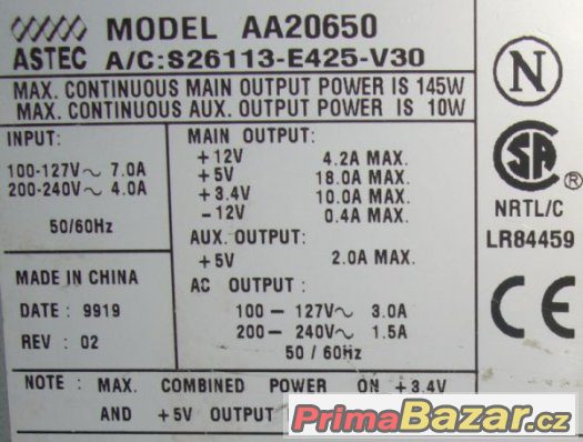 Zdroj Astec AA20650 - FUNKČNÍ