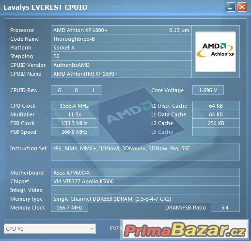 AMD Athlon XP 1800+ Thoroughbred AXDA1800DUTC sc.462 FUNKČNÍ