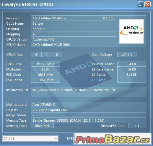 AMD Athlon XP 2600+ Barton AXDA2600DKV4D sc.462 FUNKČNÍ