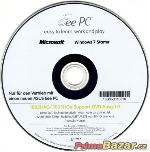 Windows 7 Starter pro Asus Eee PC (support DVD)