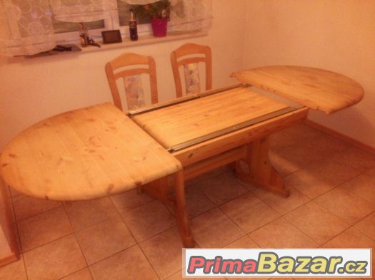 krásný oválný rozkládací stůl a 6 židlí - masiv borovice