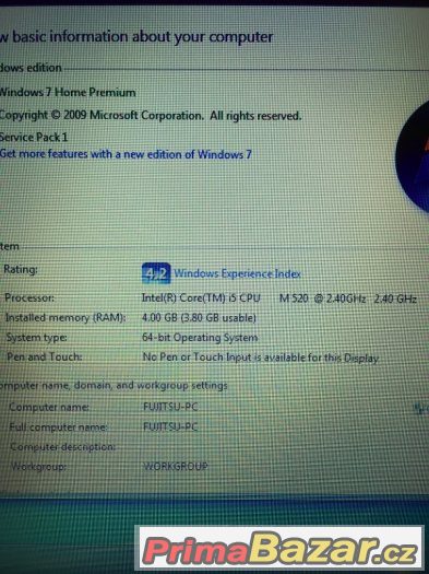 FUJITSU, Core i5 4x2.20GHz, Intel HD, 4GB ram, 320GB