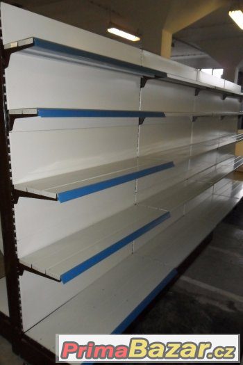 Prodám použité obchodní jednostranné kovové regály Prodám použité obchodní jednostranné kovové regály