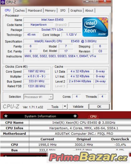 E5450 ctyrjadro pro LGA 775.=q9650,rychlejsi jak q9550,q9450