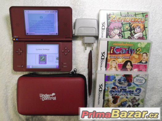 Nintendo DSi XL - Červené + Pouzdro + 3 x hra - Super stav