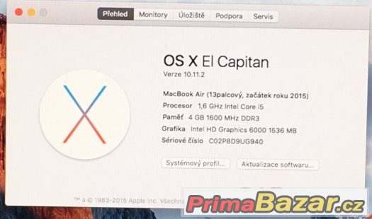 Macbook Air 13, rok 2015, 4GB RAM, 128GB SSD