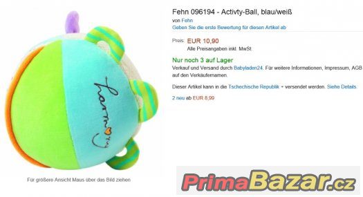141- Mazlík od německé firmy Fehn.de Activity-Ball růžový 0+