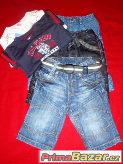 031- Setík tričko TOMMY HILFIGER+3x jeans+vestička NEXT 3-6m