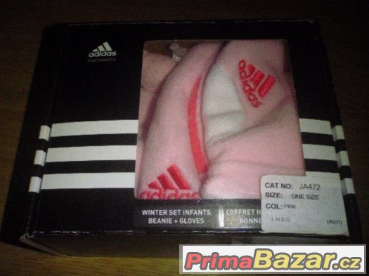 082 - dívčí růžový setík Adidas - čepička + rukavičky XXS