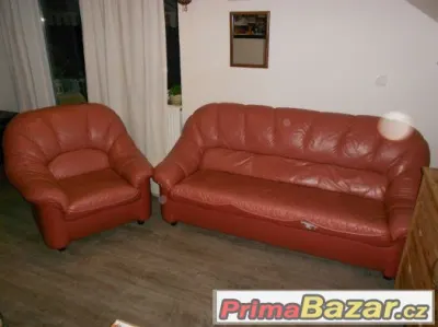 Sedací souprava 3+1+1, imitace kůže, lososová barva