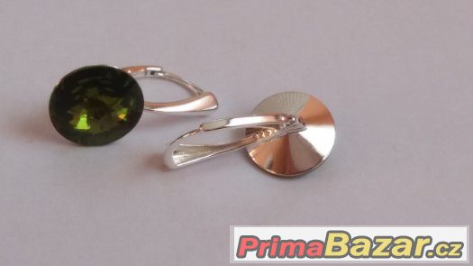 Stříbrné náušnice se Swarovski Rivoli, olivine, 12 mm, nové