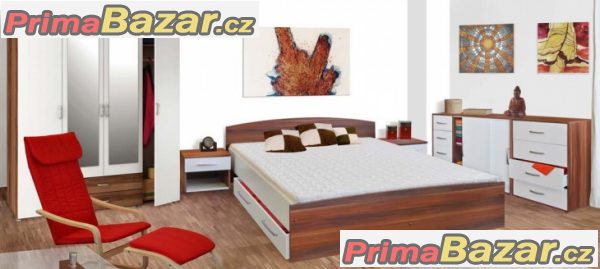 Kompletní ložnice - Postel 180x200, stolky, skříň a komody