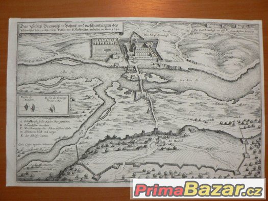 Brandýs nad Labem, rytina z roku 1650, originál Brandýs nad Labem, rytina z roku 1650, originál