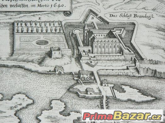 Brandýs nad Labem, rytina z roku 1650, originál Brandýs nad Labem, rytina z roku 1650, originál