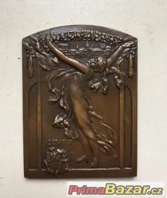 Litoměřice, bronz plaketa 700 let města, secesní