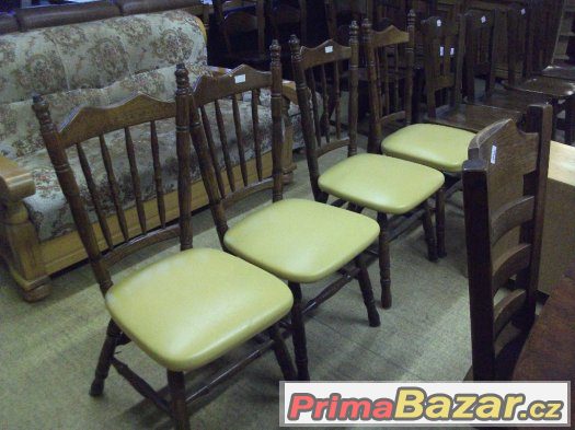 4x jídelní židle masív + žlutá koženka, cena 3600,-Kč