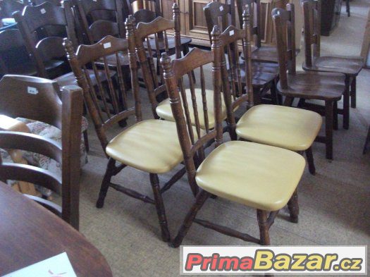 4x jídelní dubová židle + žlutá koženka, cena za vše 3600,-K