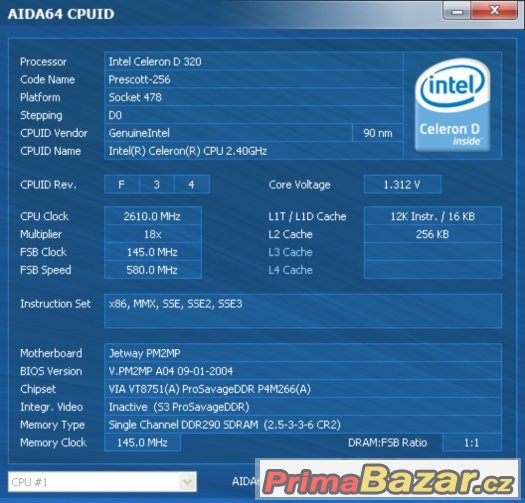 Prodám procesor Intel Celeron D 478 2,40GHz
