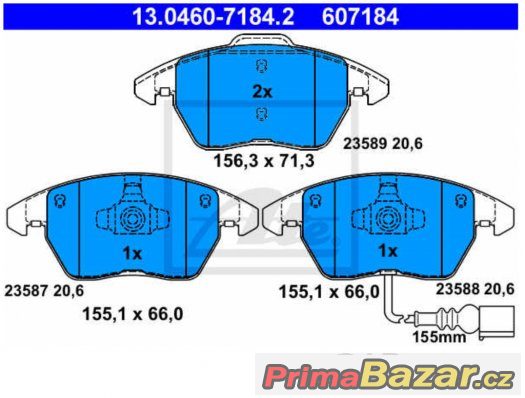 Brzdové destičky předni ATE 607184 Octavia II, Passat
