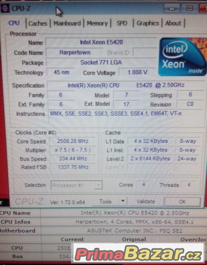 Intel Xeon e5420 ctyrjadro (2.5ghz,1333fsb,12MB,80W)=>q9400