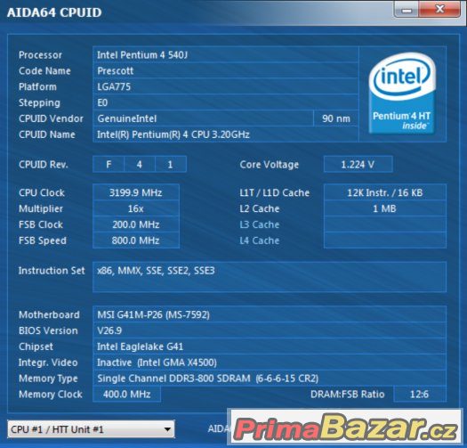 prodám Procesor Intel Pentium 4 3.20GHz