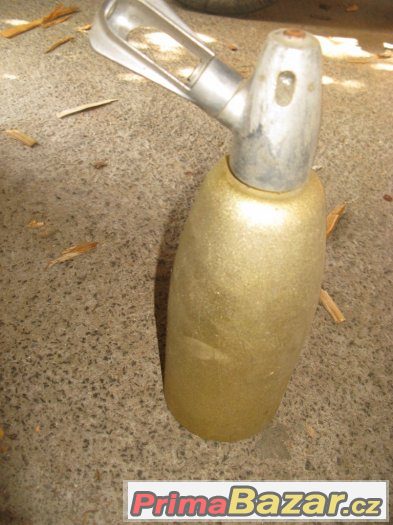 Sifonová lahev, retro 60 leta, zlatý hrubý  povrch láhve