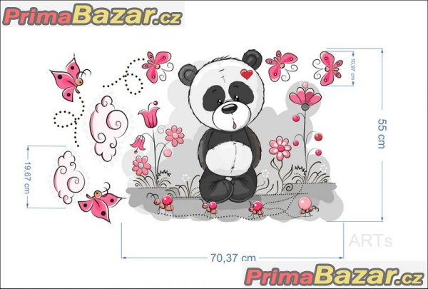 (3548f) Nálepky na zeď - Panda s kytičkami