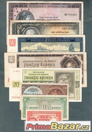 Staré bankovky sestava 1940-1950 - 8kusů