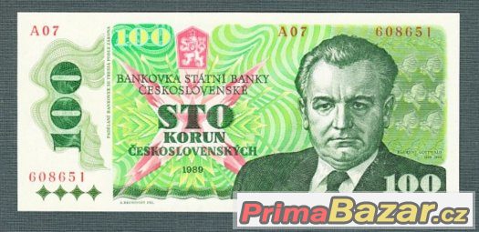 Staré bankovky - 100 kčs 1989 Gottwald, bezvadný stav