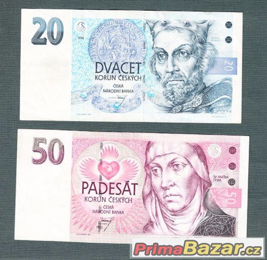 Staré bankovky - 20 kč 1994 a 50 kč 1993 VZÁCNÉ serie A