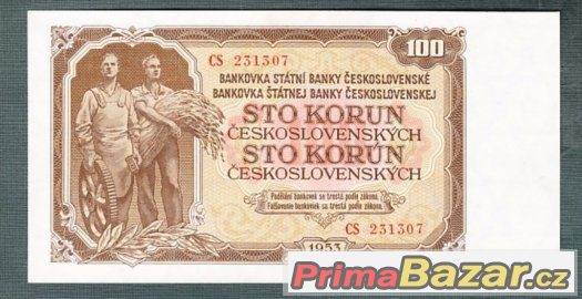 Staré bankovky - 100 kčs 1953, bezvadný stav