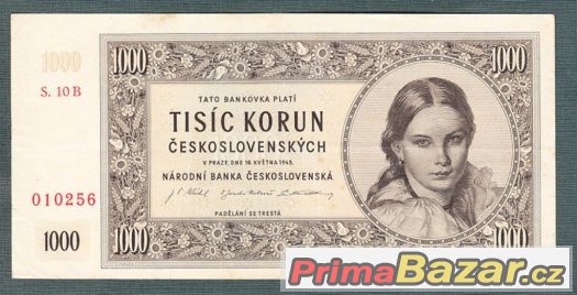 Staré bankovky - 1000 kčs 1945 pěkný stav